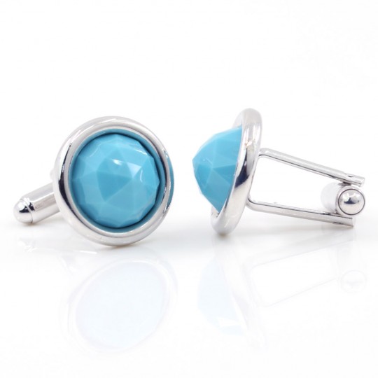 Swarovski Crystal Buttons, Turquoise Cabochon, 925 rhodium-plated silver