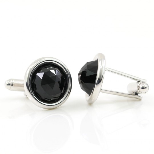 Swarovski Crystal Buttons, Jet Black Cabochon, 925 rhodium-plated silver