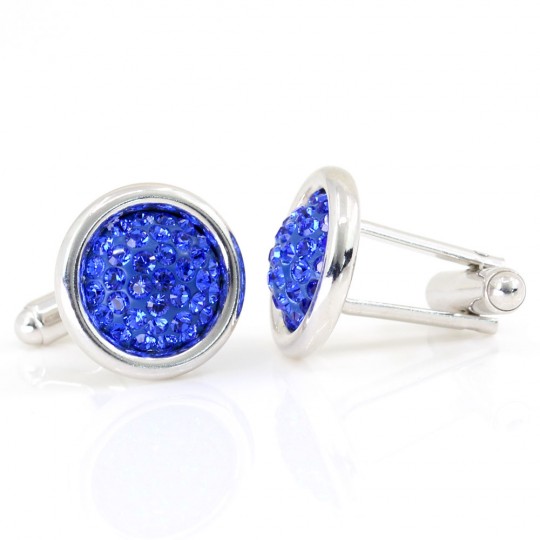 Swarovski Crystal Buttons, Majestic Blue pave cabochon, 925 rhodium-plated silver