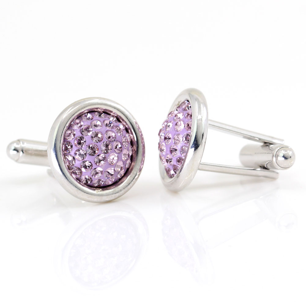 Swarovski crystal buttons, Light Amethyst pave cabochon, 925 rhodium-plated silver