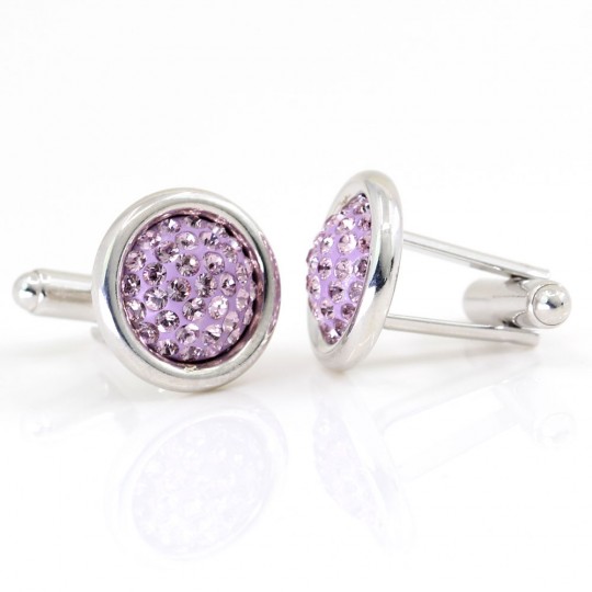 Swarovski crystal buttons, Light Amethyst pave cabochon, 925 rhodium-plated silver