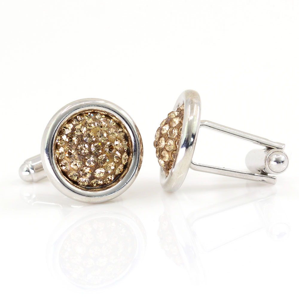 Swarovski crystal buttons, Golden Shadow pave cabochon, 925 rhodium-plated silver