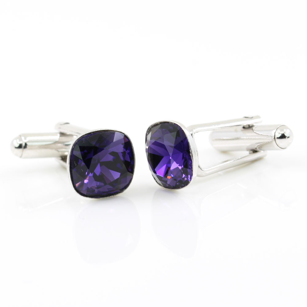 Swarovski crystal buttons, fancy rivoli Purple Velvet 10mm, 925 rhodium-plated silver