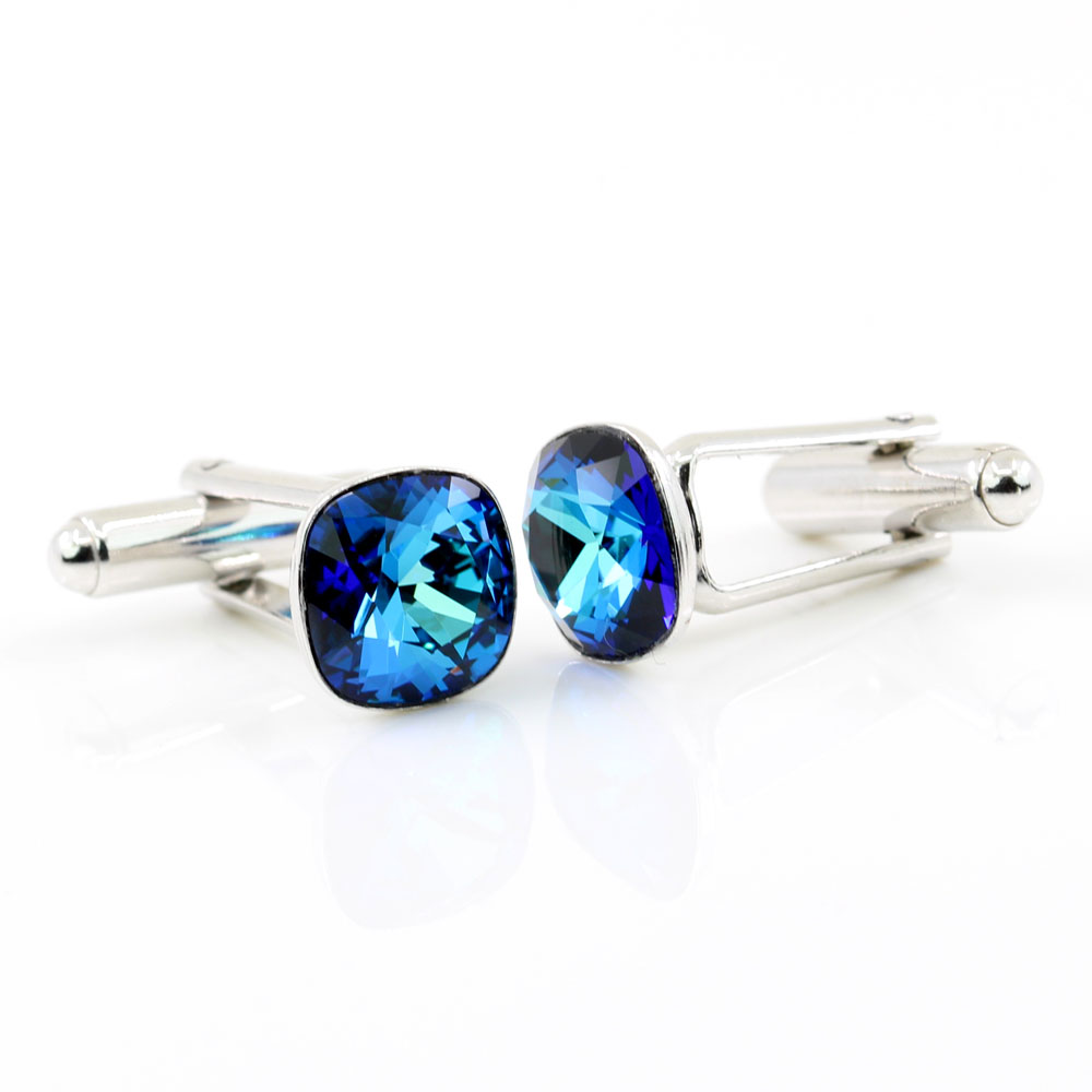 Swarovski crystal buttons, fancy rivoli Bermuda Blue 10mm, 925 rhodium-plated silver