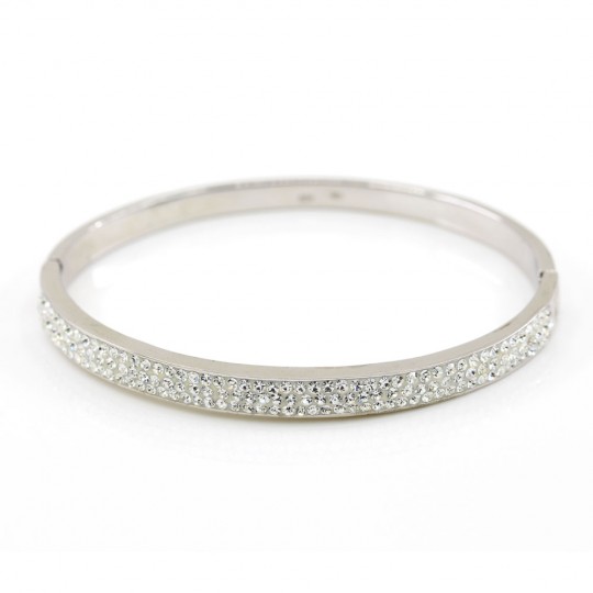 Massive 925 rhodium-plated silver bracelet with Swarovski crystals, inside 55mm