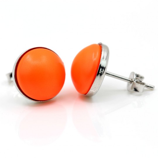 Rhodium-plated 925 silver earrings with Swarovski Neon Orange pearls, 10mm