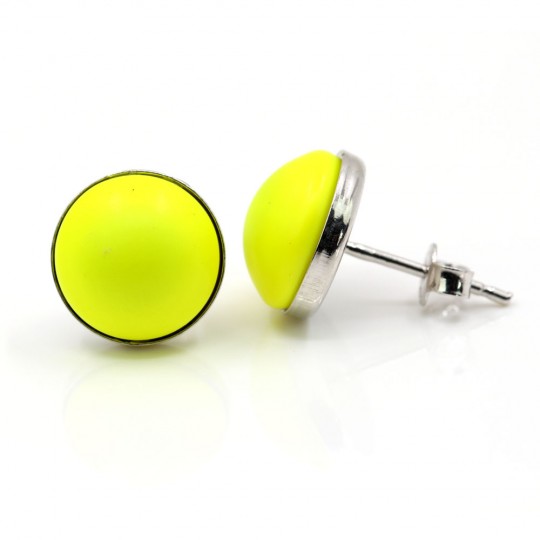 Rhodium-plated 925 silver earrings with Swarovski Neon Yellow pearls, 10mm