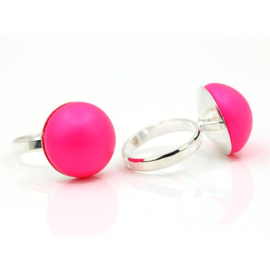 Ring (51) rhodium-plated 925 silver with Swarovski Neon Pink pearls, 16mm