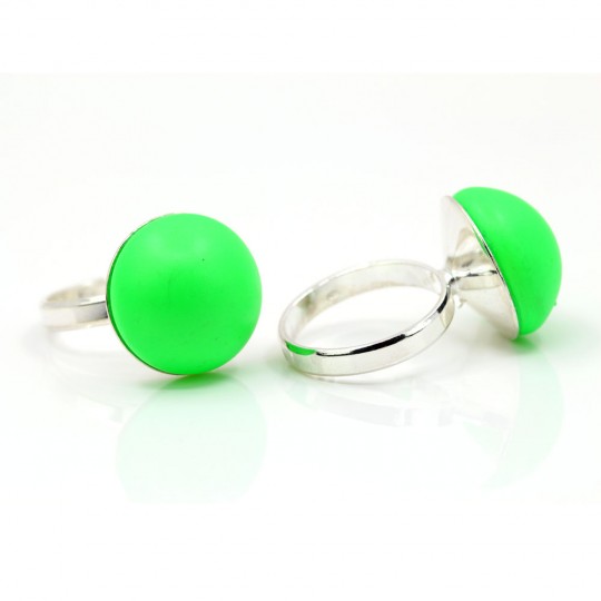 Ring (51) rhodium-plated 925 silver with Swarovski Neon Green pearls, 16mm