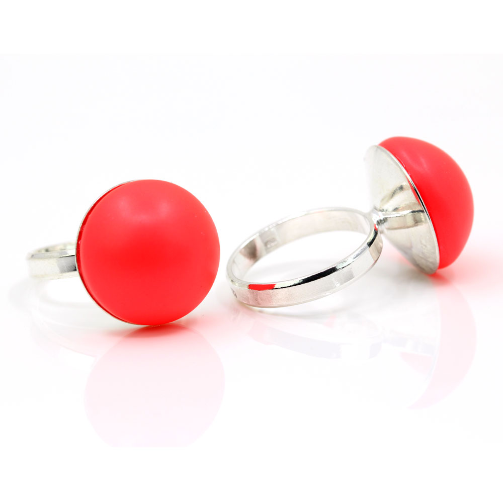 Ring (51) rhodium-plated 925 silver with Swarovski Neon Red pearls, 16mm