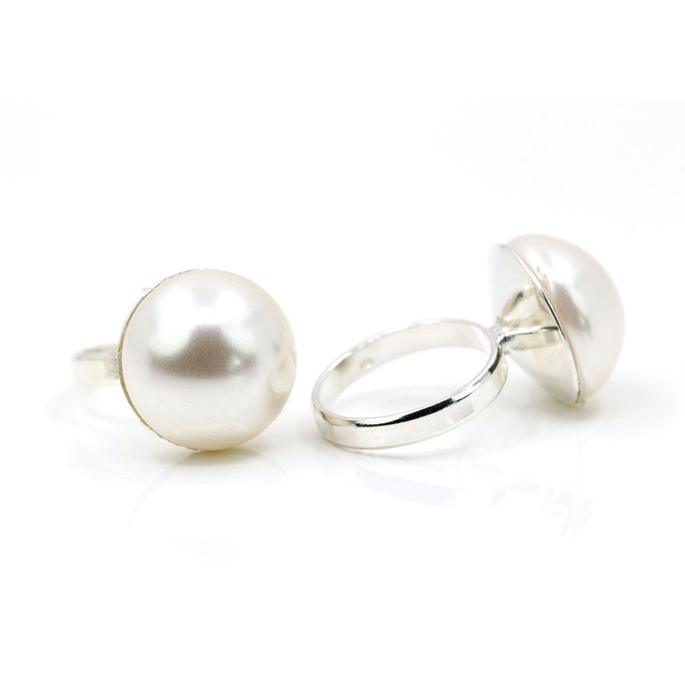 Ring (51) 925 silver rhodium plated with Swarovski pearl White, 16mm