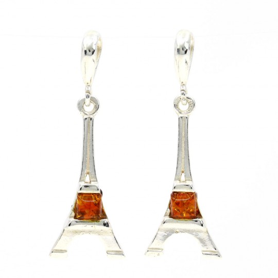 925 silver Eiffel Tower pendant with natural topaz amber