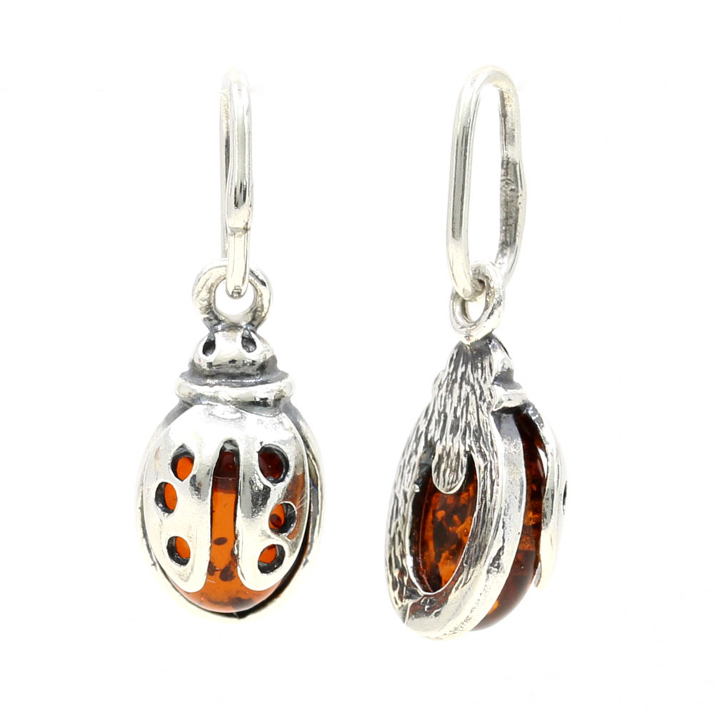 925 silver ladybug pendant with natural topaz amber