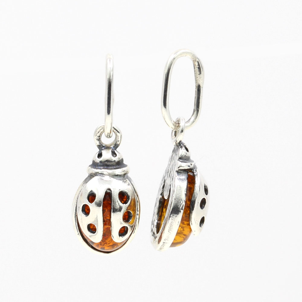 925 silver ladybug pendant with natural topaz amber