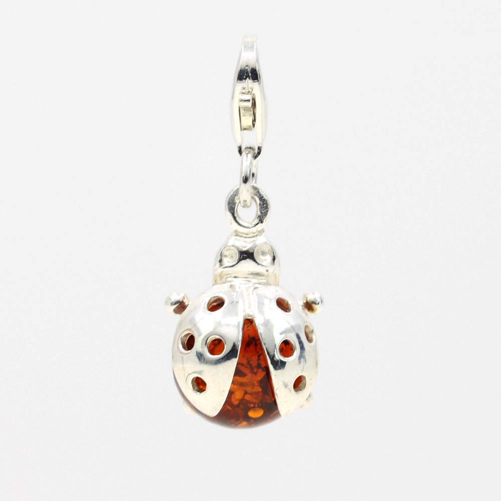 925 silver ladybug key chain pendant with natural topaz amber