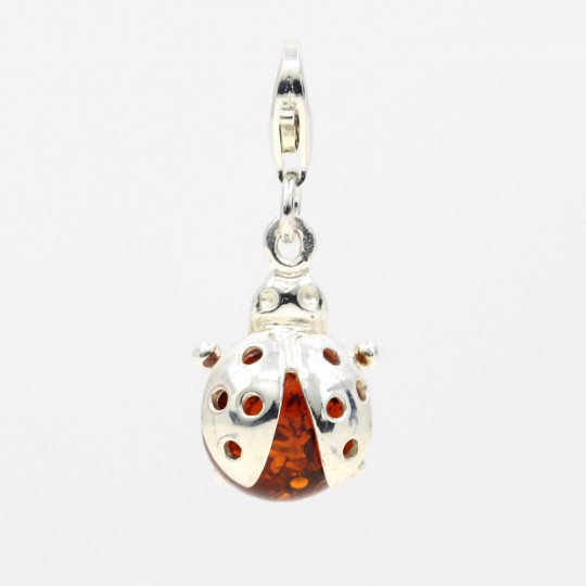 925 silver ladybug key chain pendant with natural topaz amber