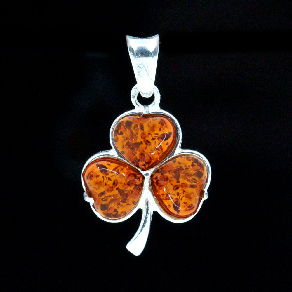 925 silver clover pendant with natural amber topaz