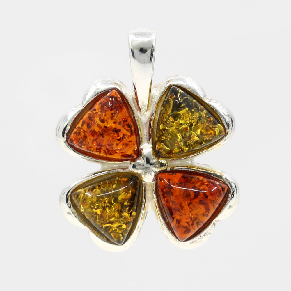 925 silver clover pendant with natural amber topaz-olive green