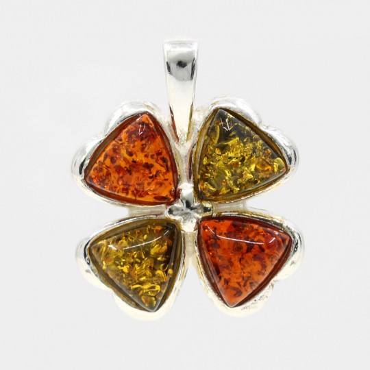 925 silver clover pendant with natural amber topaz-olive green