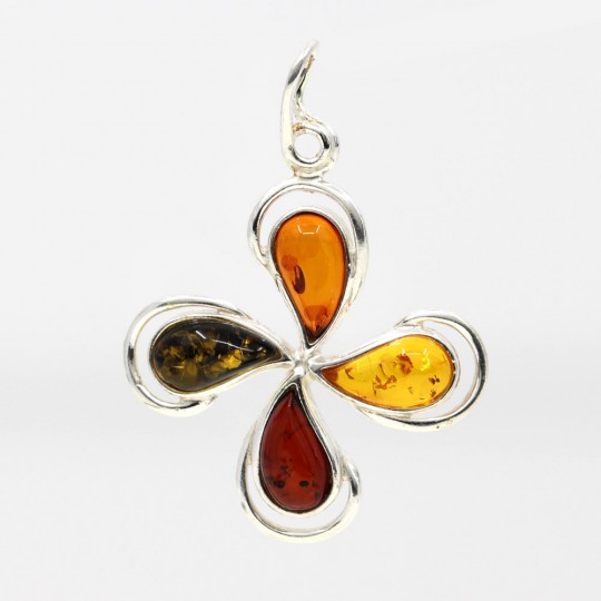 925 silver clover pendant with natural amber 4 colors