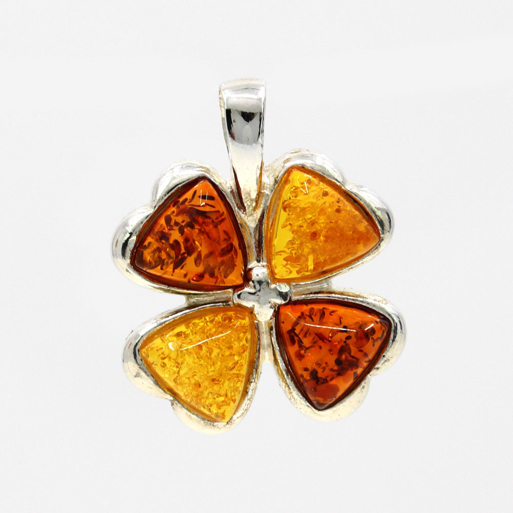 925 silver clover pendant with natural amber yellow-topaz