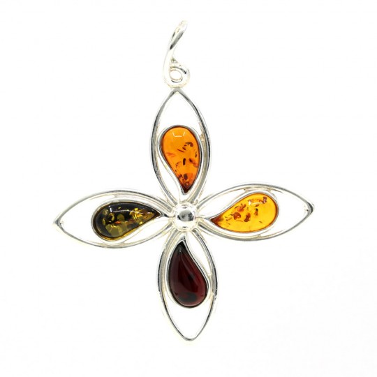 925 silver cross pendant with natural amber 4 colors