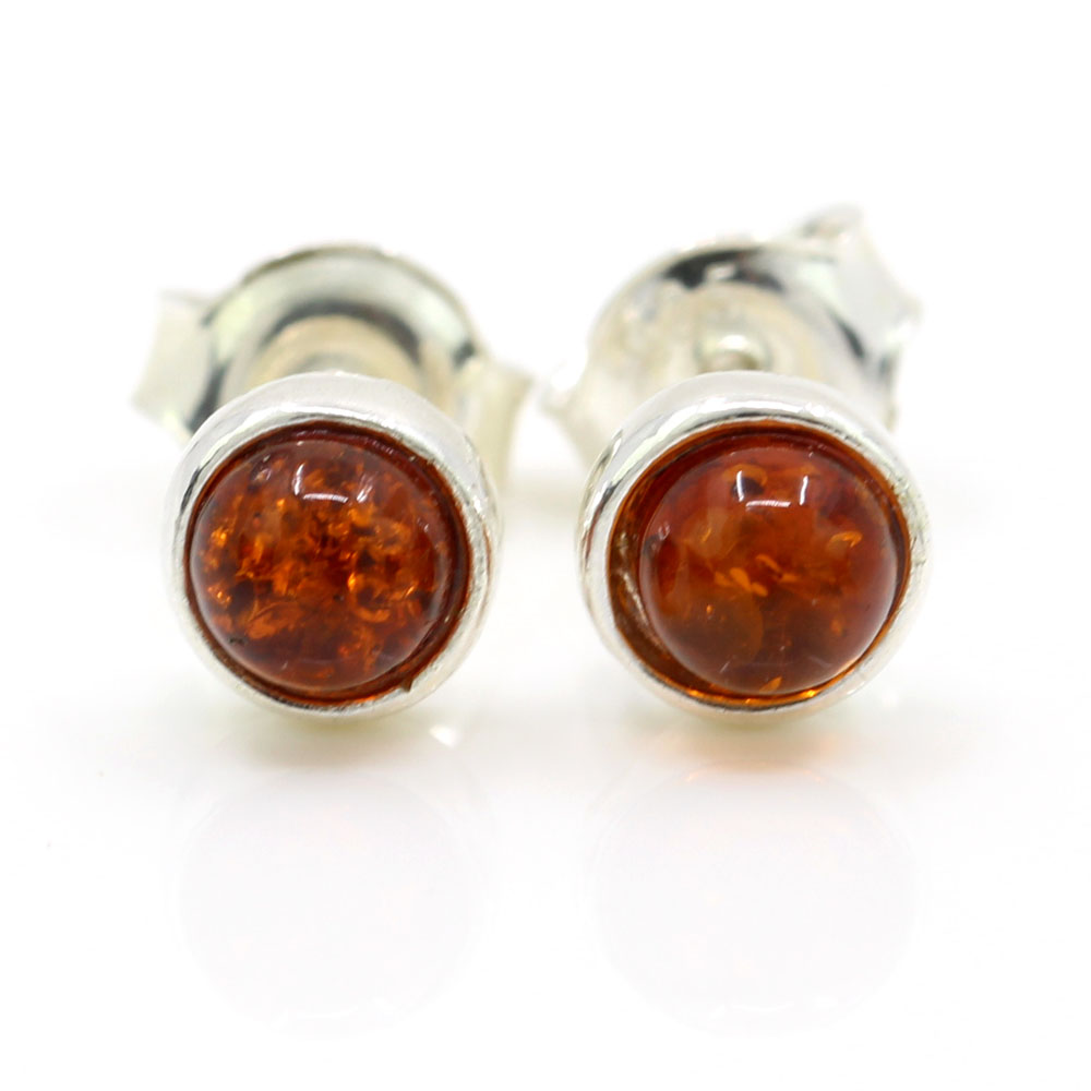 925 Silver Earrings with Natural Amber Topaz, 5mm