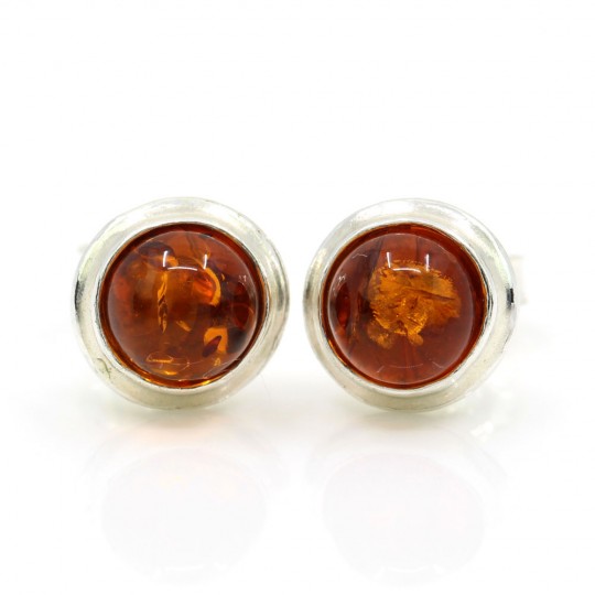 925 Silver Earrings with Natural Amber Topaz, 8.5mm