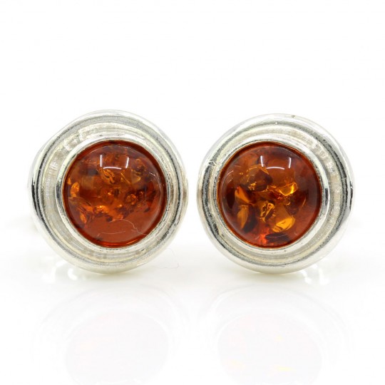 925 Silver Earrings with Natural Amber Topaz, 9mm