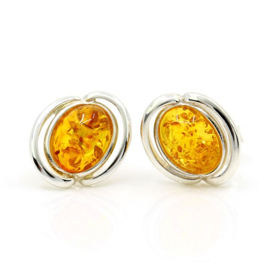 925 Silver Earrings with Natural Amber Topaz, 12x10mm