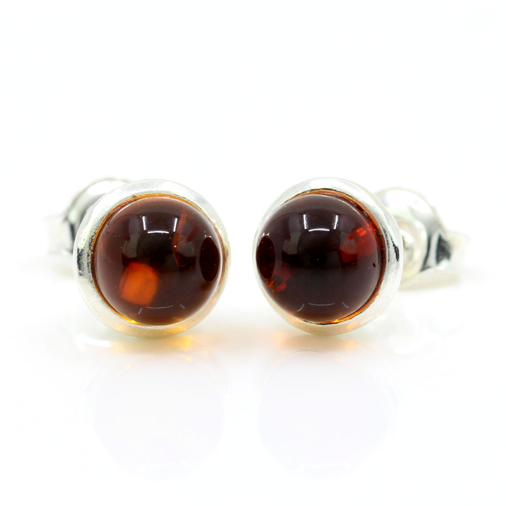 925 Silver Earrings with Natural Amber Topaz, 8mm