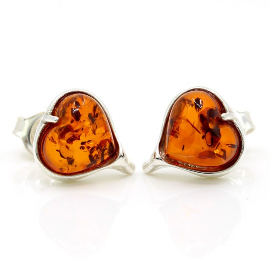 925 Silver Heart Earrings with Natural Amber Topaz, 11.5x10mm