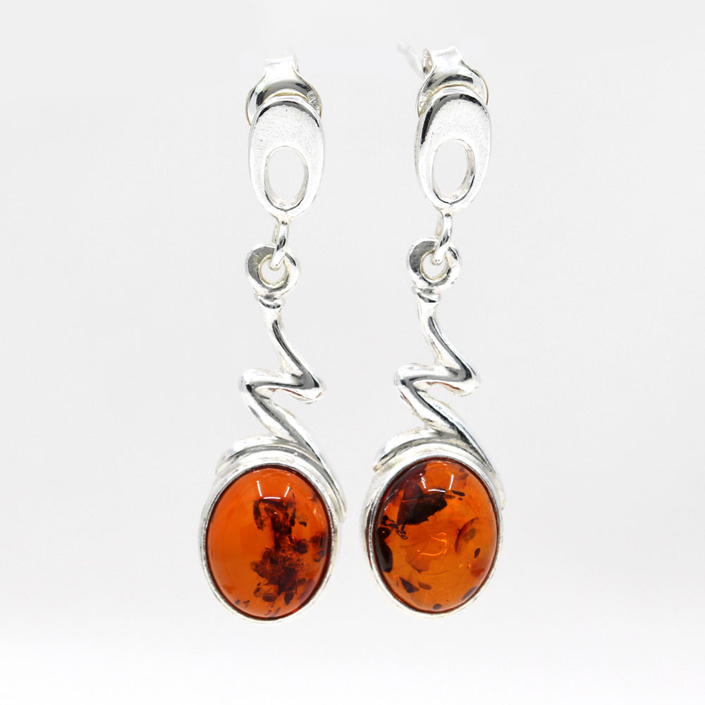 925 Silver Earrings with Natural Amber Topaz, 34x9mm