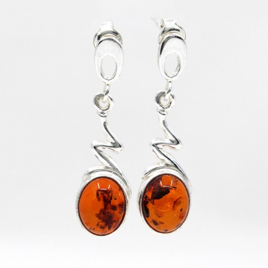 925 Silver Earrings with Natural Amber Topaz, 34x9mm