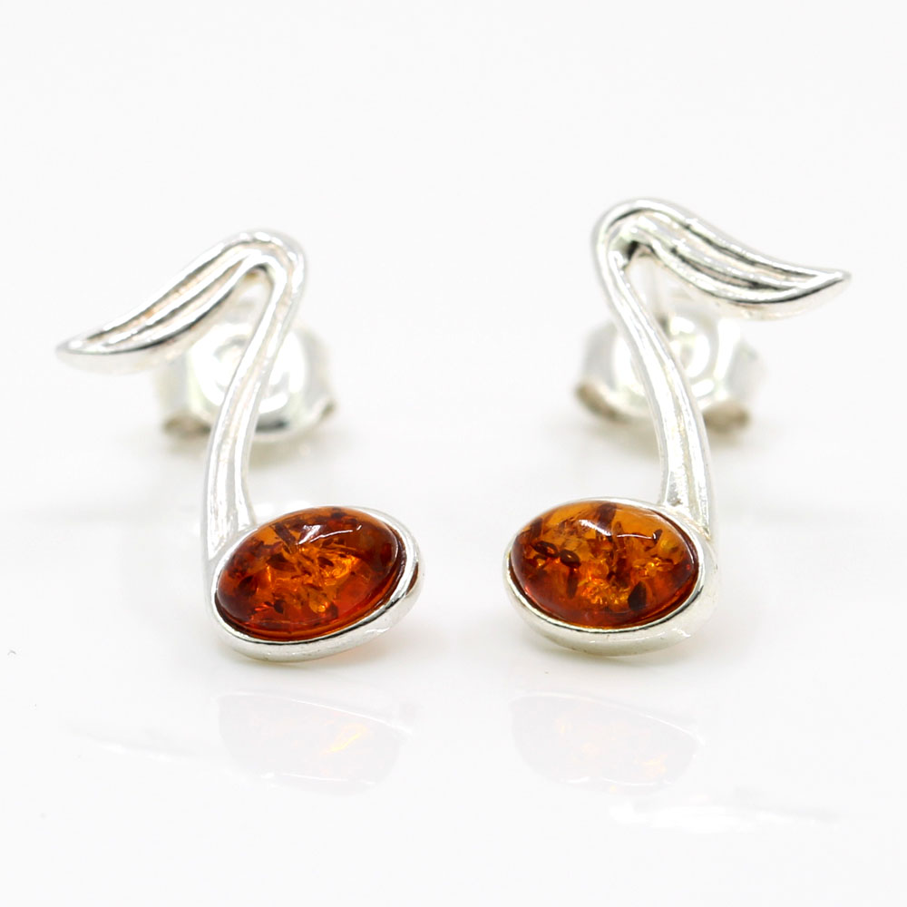 925 Silver Musical Note Earrings with Natural amber topaz, 16x10mm