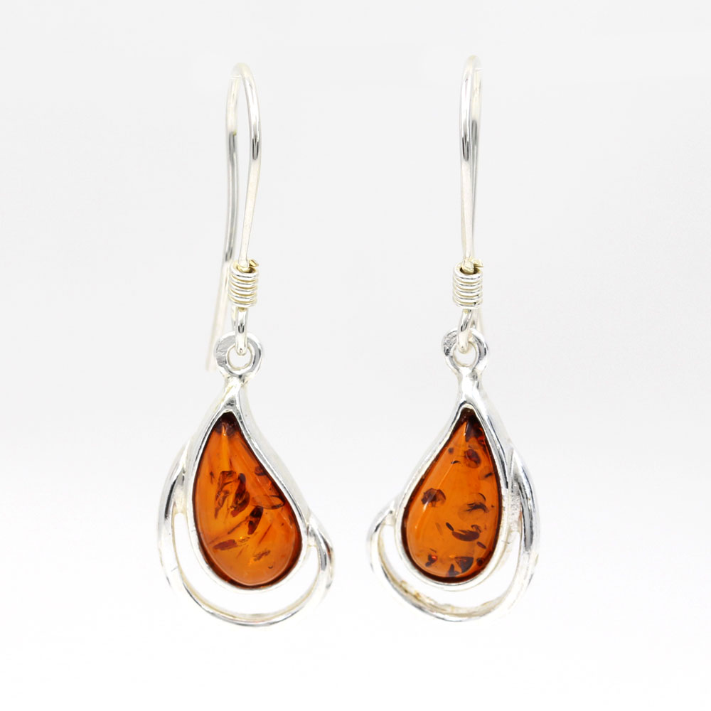 925 silver Teardrop earrings with natural amber topaz, 36x11mm