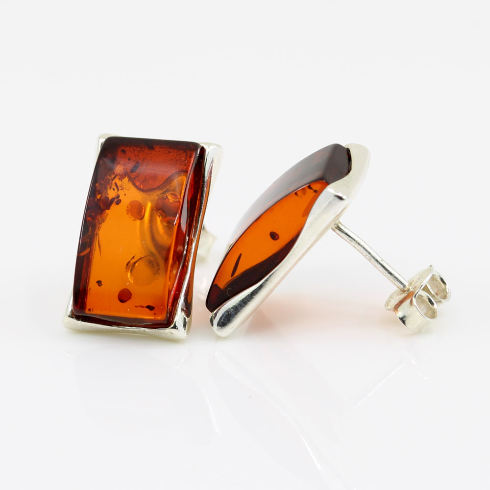 925 silver earrings with natural amber topaz intense, 16x10mm