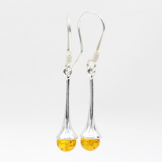 925 Silver Earrings with Natural Yellow Amber, 43x7mm