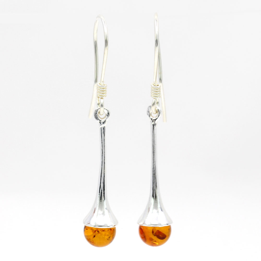 925 Silver Earrings with Natural Topaz Light Amber, 43x7mm