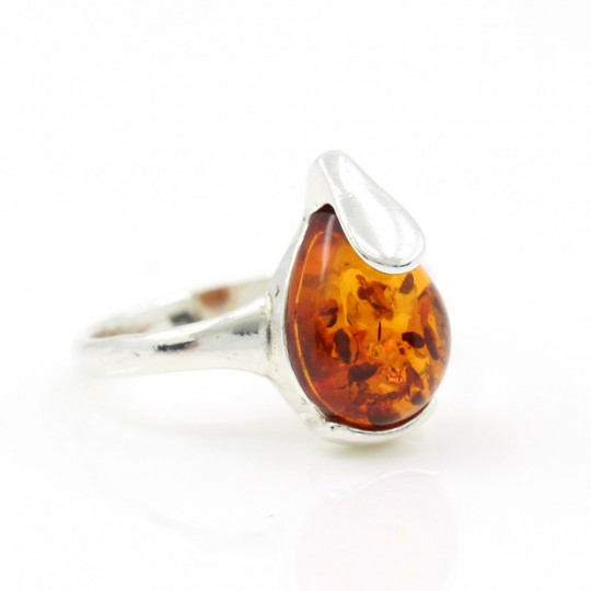 925 Silver Ring (55) with Natural Topaz Amber