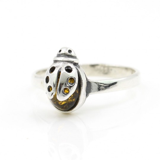 925 Silver Ring (55) Ladybug Ring 925 silver with natural amber topaz