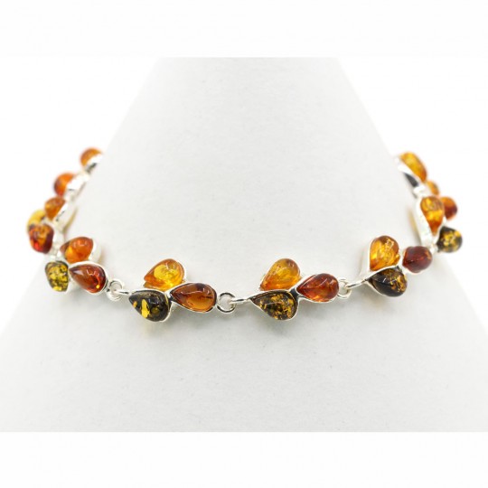 925 silver drop bracelet with natural amber topaz-yellow-olive green, 18cm