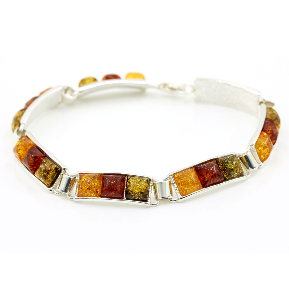 925 silver drop bracelet with natural amber topaz-yellow-olive green, 19cm