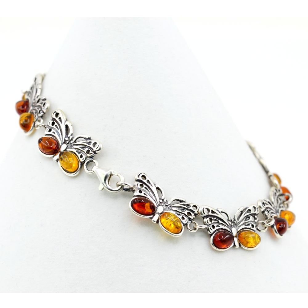 925 silver butterfly bracelet with natural amber topaz-yellow, 20cm