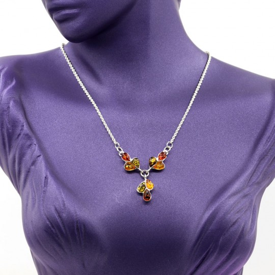 925 silver drop necklace with natural amber topaz-yellow-olive green, 44cm