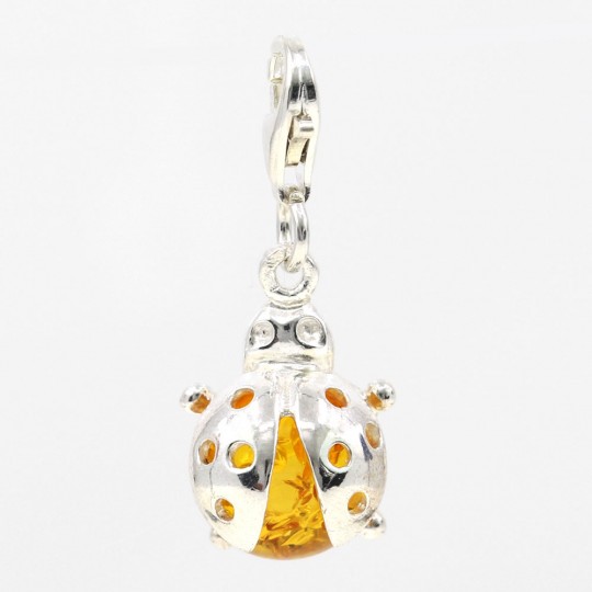 925 silver ladybug key chain pendant 925 with natural yellow Amber