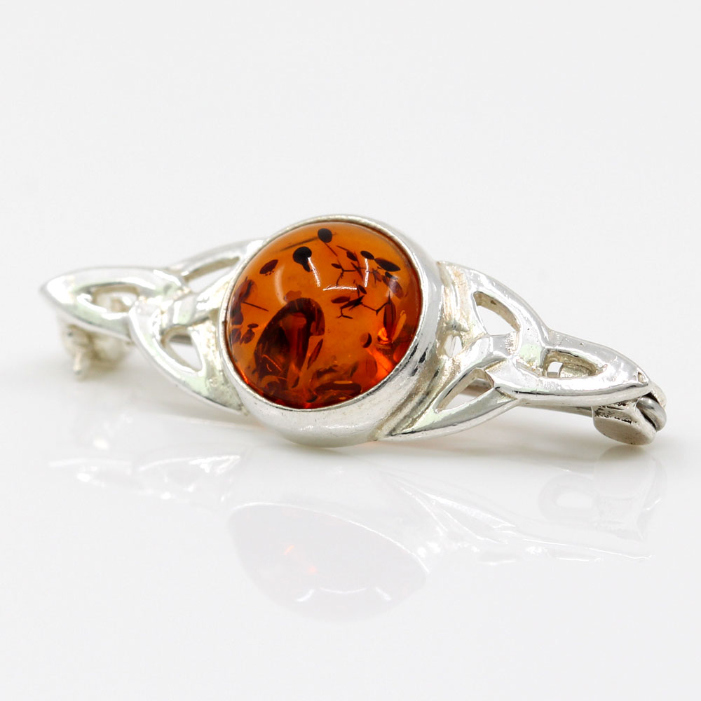 925 silver brooch with natural topaz Amber, 31mm