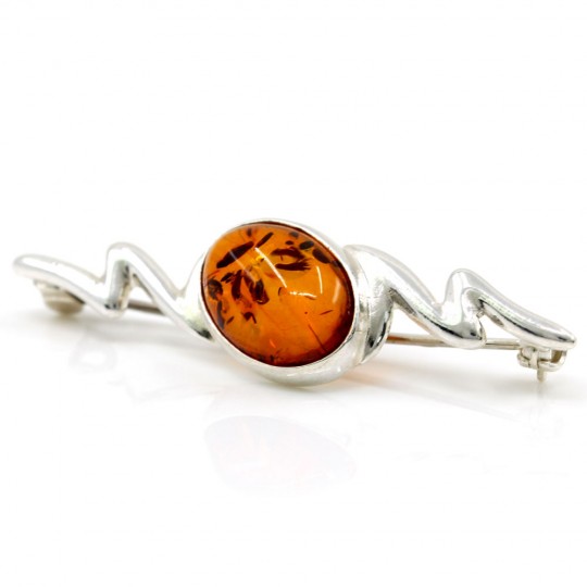 925 silver brooch with natural topaz Amber, 45mm