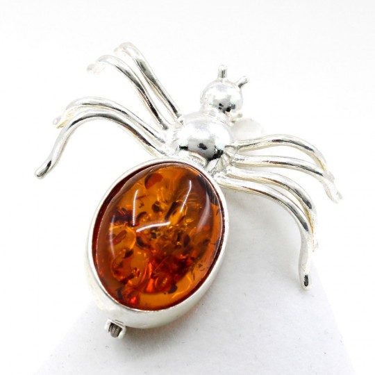 925 silver spider brooch with natural topaz Amber, 29mm