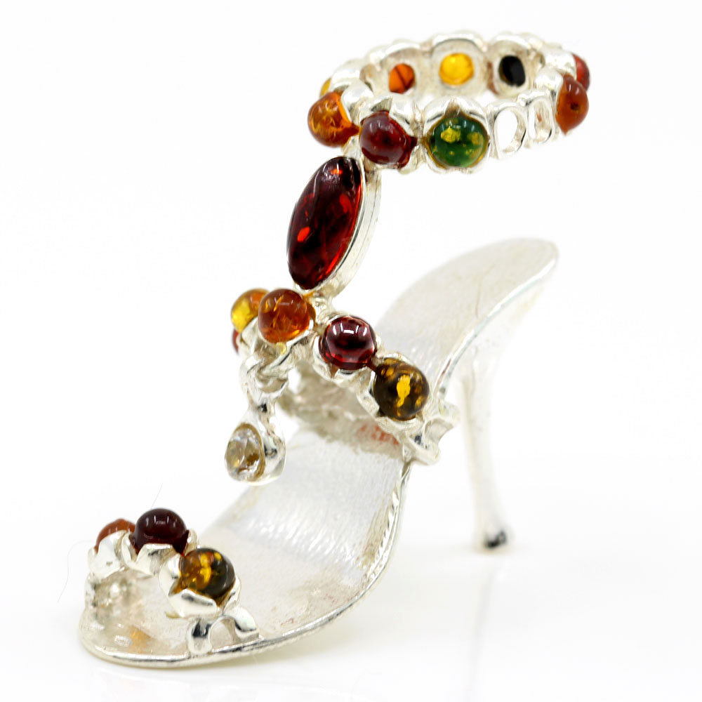 925 silver shoe pendant with natural yellow-topaz-olive green Amber